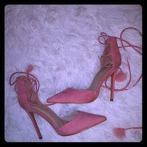 Pink fur ball pumps